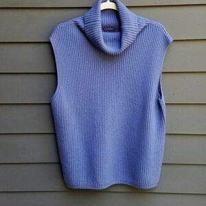Basler Lux Chunky Blue Knit Virgin Wool Sleeveless Turtleneck Size 42